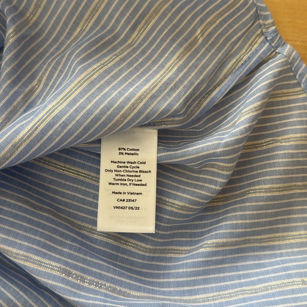 Talbots Silver Stripe Poplin Cotton Woven 1/2 Placket Collar Button Up Blouse, S - Picture 6 of 6